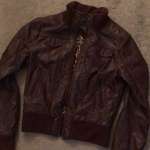Ci Sono maroon faux leather bomber jacket